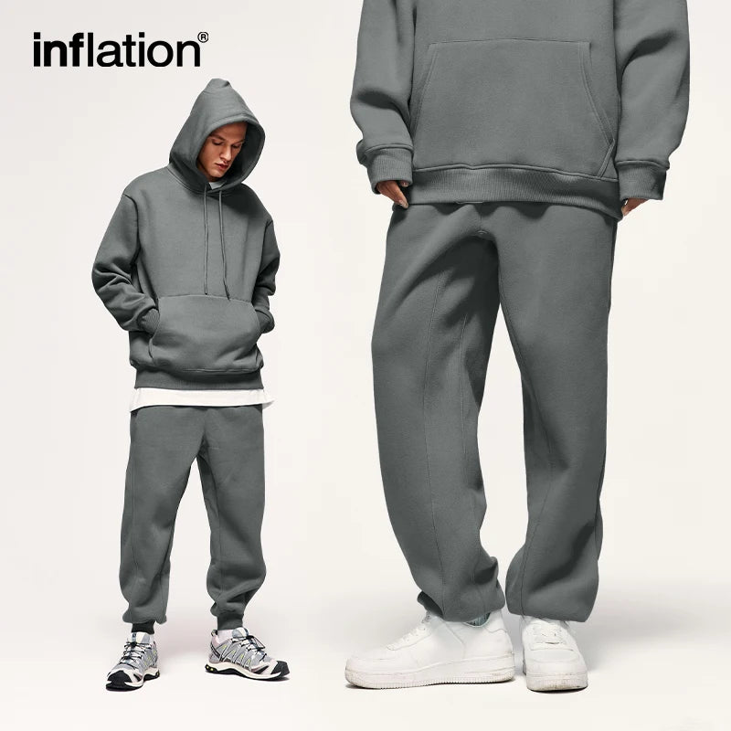 INFLATION 350gsm Thick Vlevet Tracksuit Winter Set Unisex Trendy Candy Color Jogging Suit Mens Matching Velvet Hoodies Set