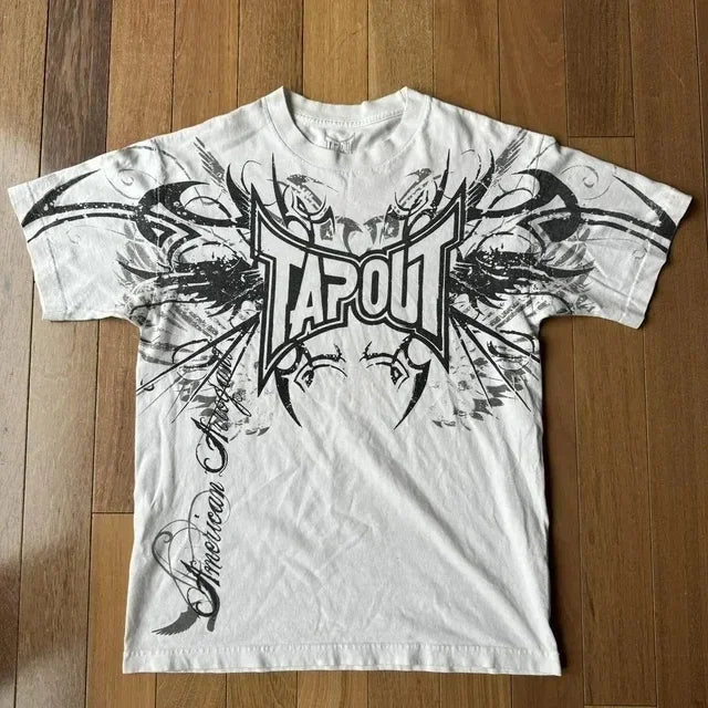 Streetwear Tapout T Shirt Y2K Hip Hop Letter Lightn Graphic Print Oversized TShirt Mens Womens New Cotton Short Sleeve Tops