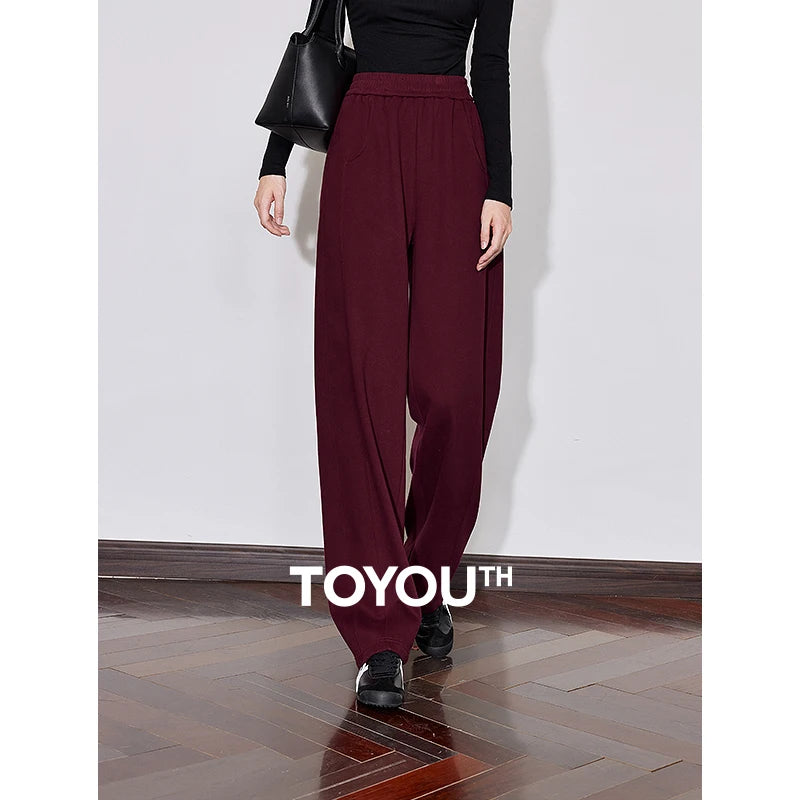 TOYOUTH Women Fleece Casual Sweatpants 2024 Autumn and Winter New Elastic Waist Ankela Red Thicking Warm Banana Long Pants