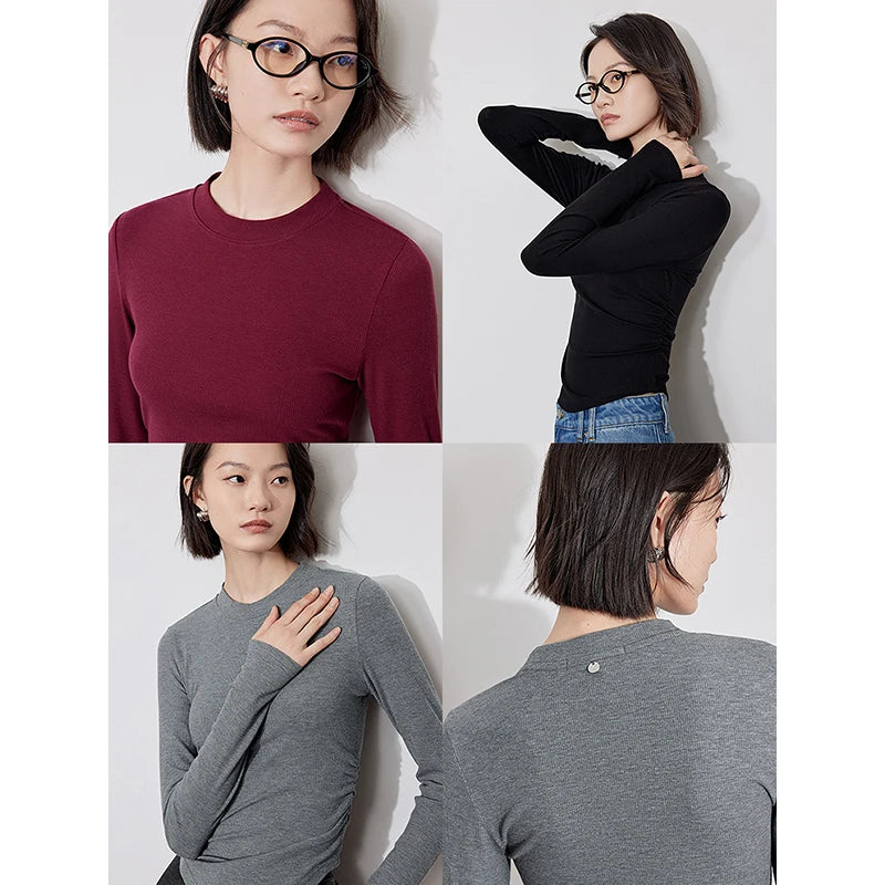 TOYOUTH Women Bottoming Shirts 2024 Winter New Long Sleeve Slim Fit Skinny Warm Basic Pullover Shirt Tops 3 Colors