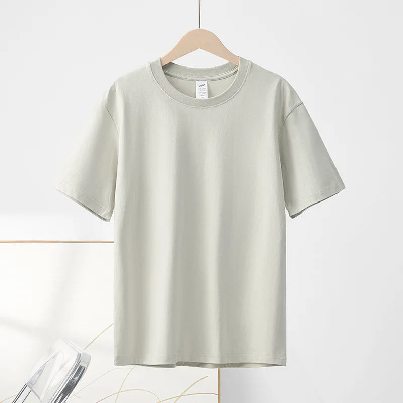 Spring Summer New Pure Cotton Simple Casual Short Sleeve T-shirts for Men Clothing Solid Color Loose Streetwear BOC01D