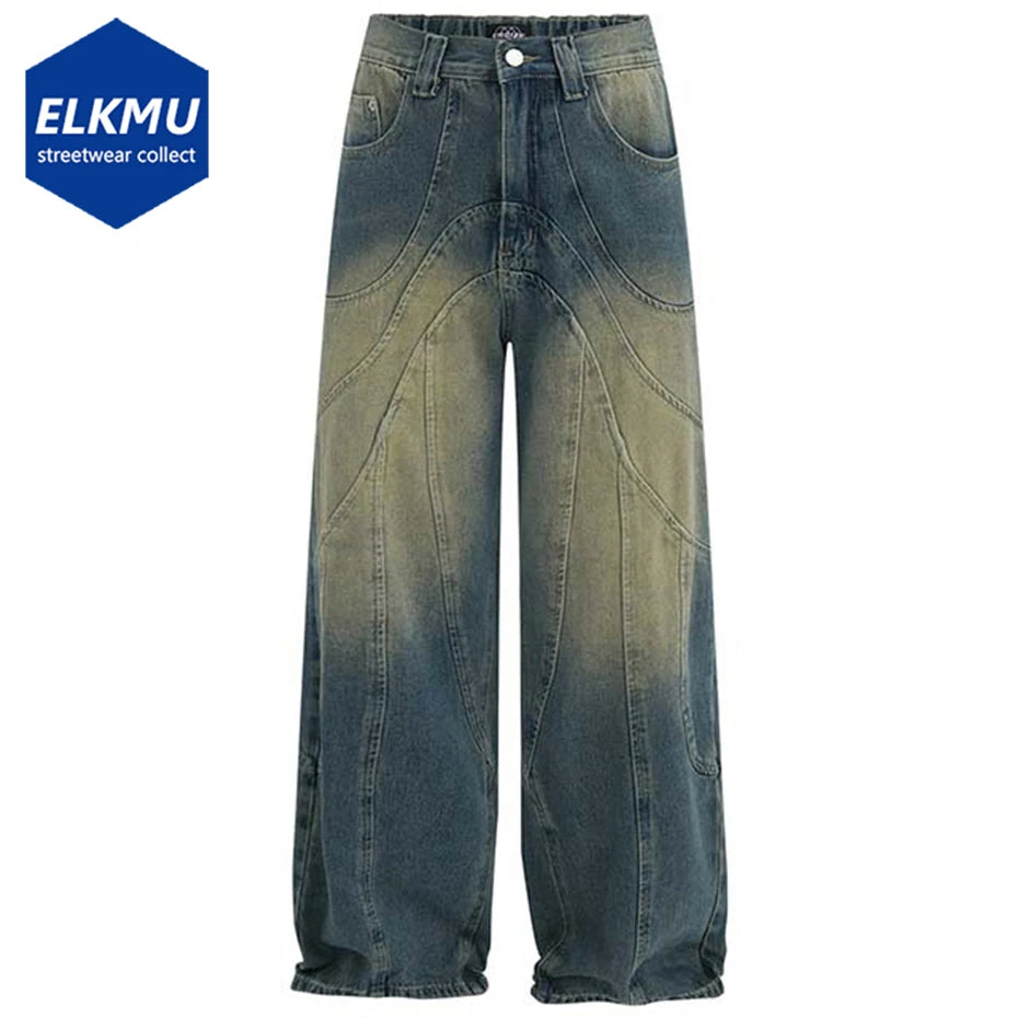 Men Baggy Jeans Vintage Blue Denim Pants Patchwork Designer Harajuku Loose Straight Jeans Trousers for Male