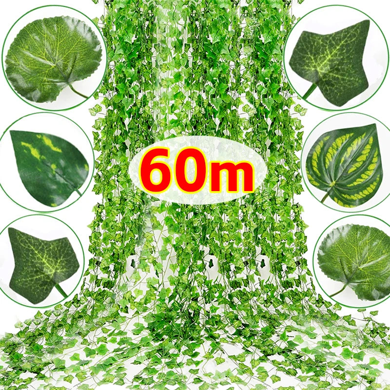 Artificial Green Ivy Leaf Rattan Creeper Leaves Vine Hanging Garland DIY Fake Flowers Plants for Garden Wedding Party Home Decor