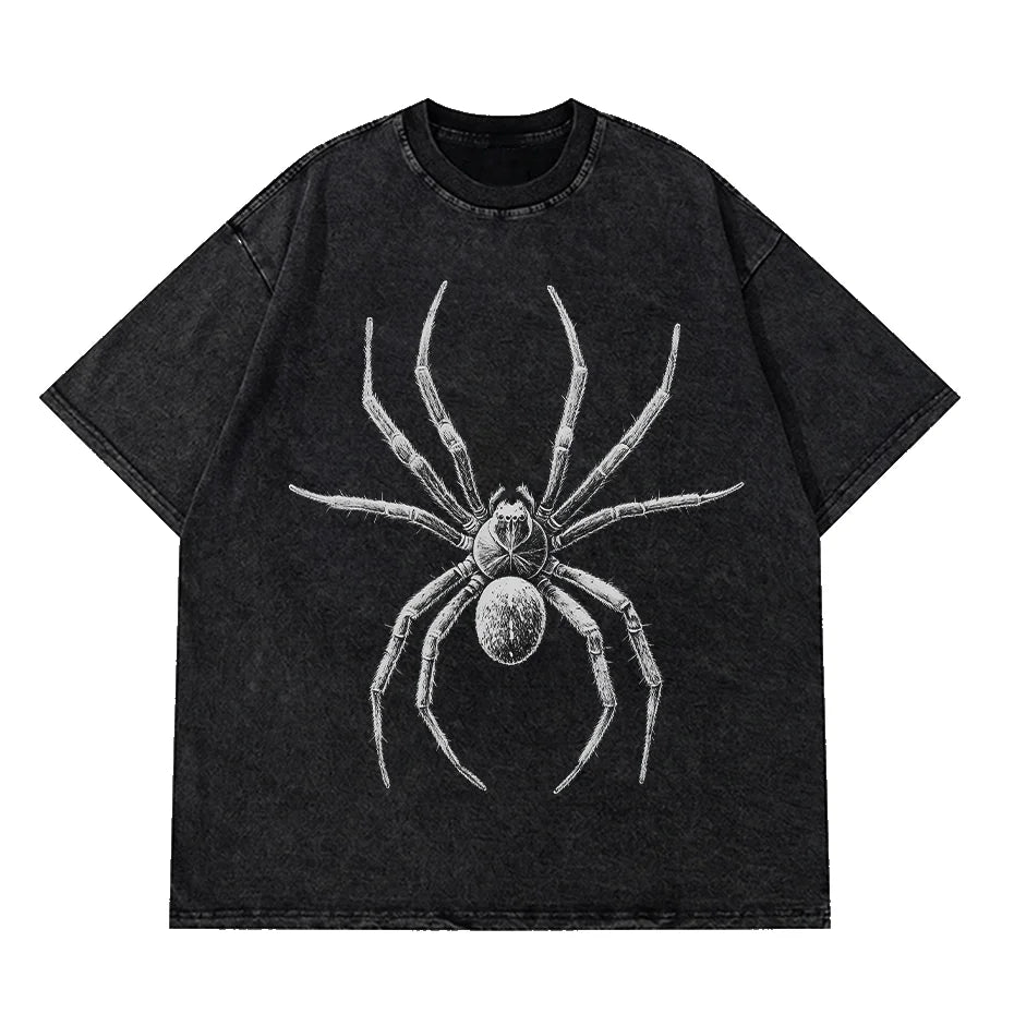 Spider Hand Drawn Graphic T Shirts for Men Casual Distressed Cotton Short Sleeves Printed Oversized T-shirt HD10