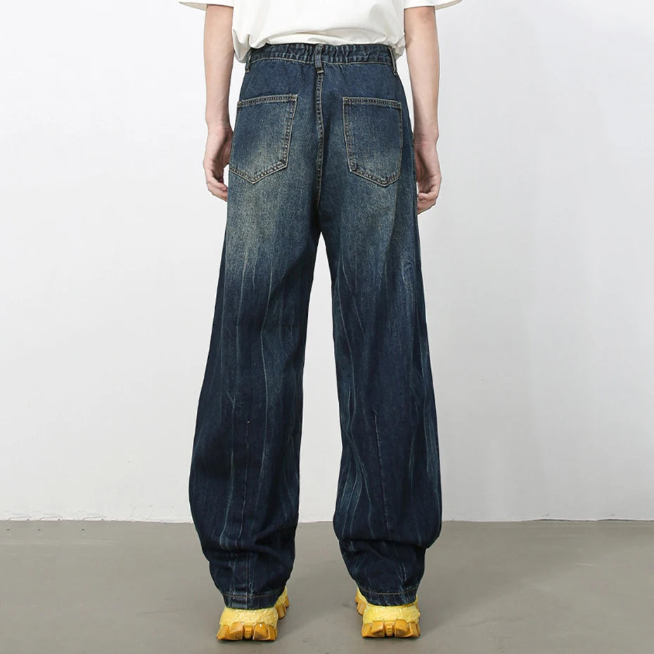 Men's Vintage Baggy Jeans Blue Loose Straight Denim Pants Streetwear Harajuku Hip Hop Jeans Trousers for Male