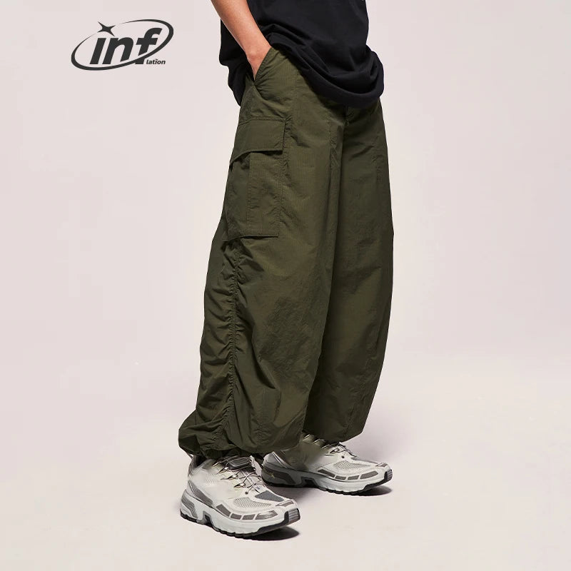 INFLATION Classical Parachute Cargo Pants Men Loose Fit Wide Leg Trousers Unisex Baggy Trousers