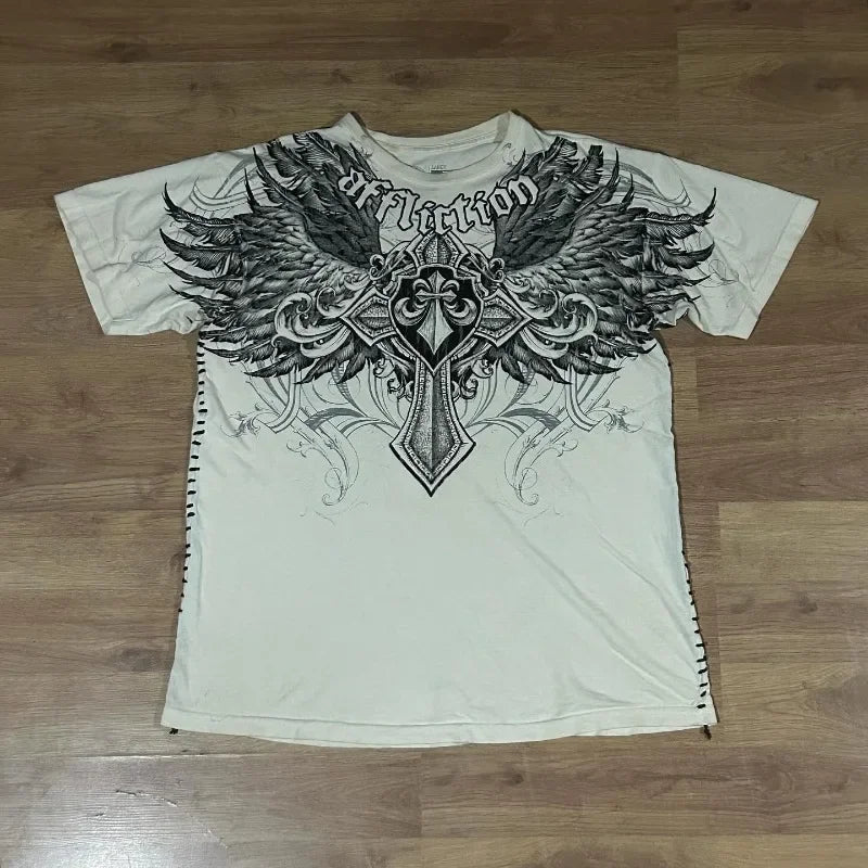 2000s Affliction Winter Long Sleeve T Shirt Hip Hop Crew Neck Oversized Sleeve Men Women Casual Gothic Clothing Tops Street Wear