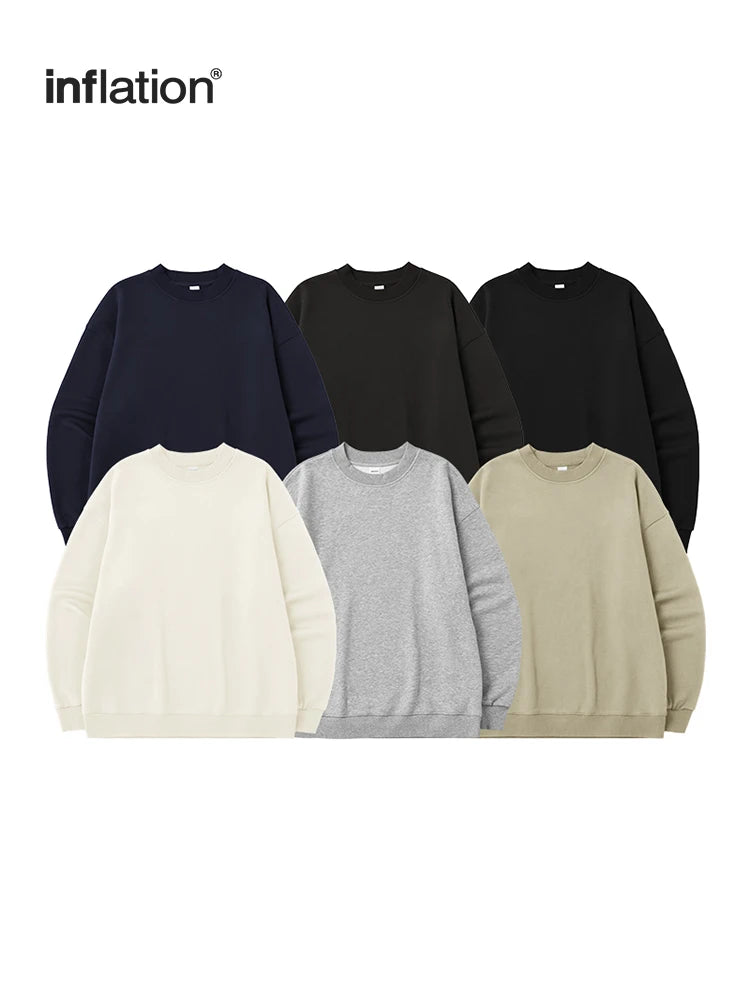 INFLATION Classic Cozy Crewnecks Unisex Plain Minimalist Fleece Sweatshirts