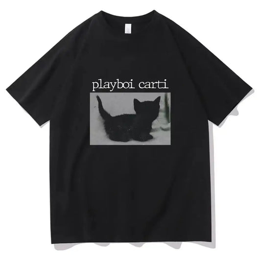 Playboi Carti Oversized Hip-Hop T Shirts Cute Cat Harajuku Print Tee Regular Mens Tops Quality Rapper Tshirt 80031