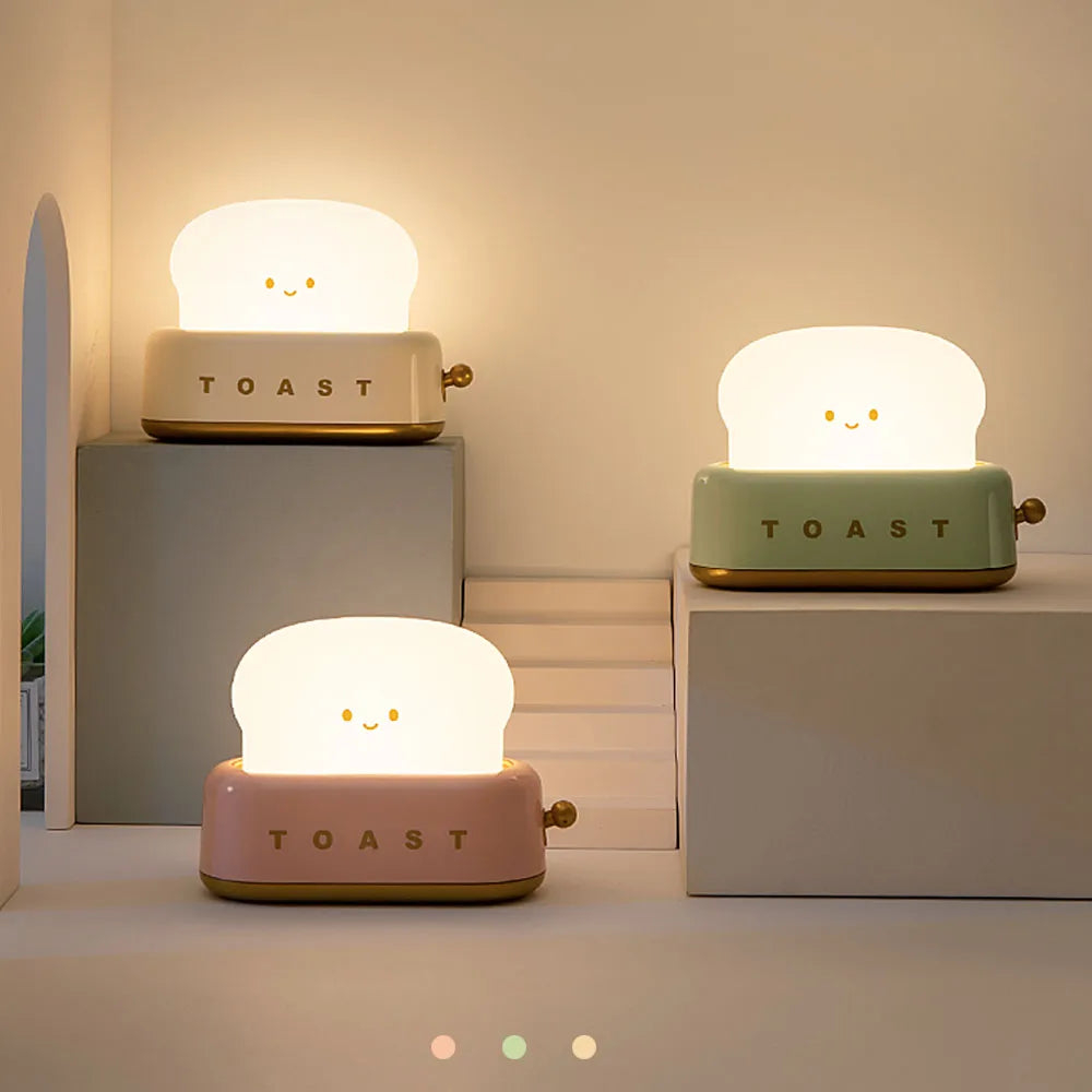 BANDIAN Bread Toast Cartoon LED Night Light Cute Home Decor Kawaii Bread Table Lamps Night Portable Light with Timer Tiny Lamp