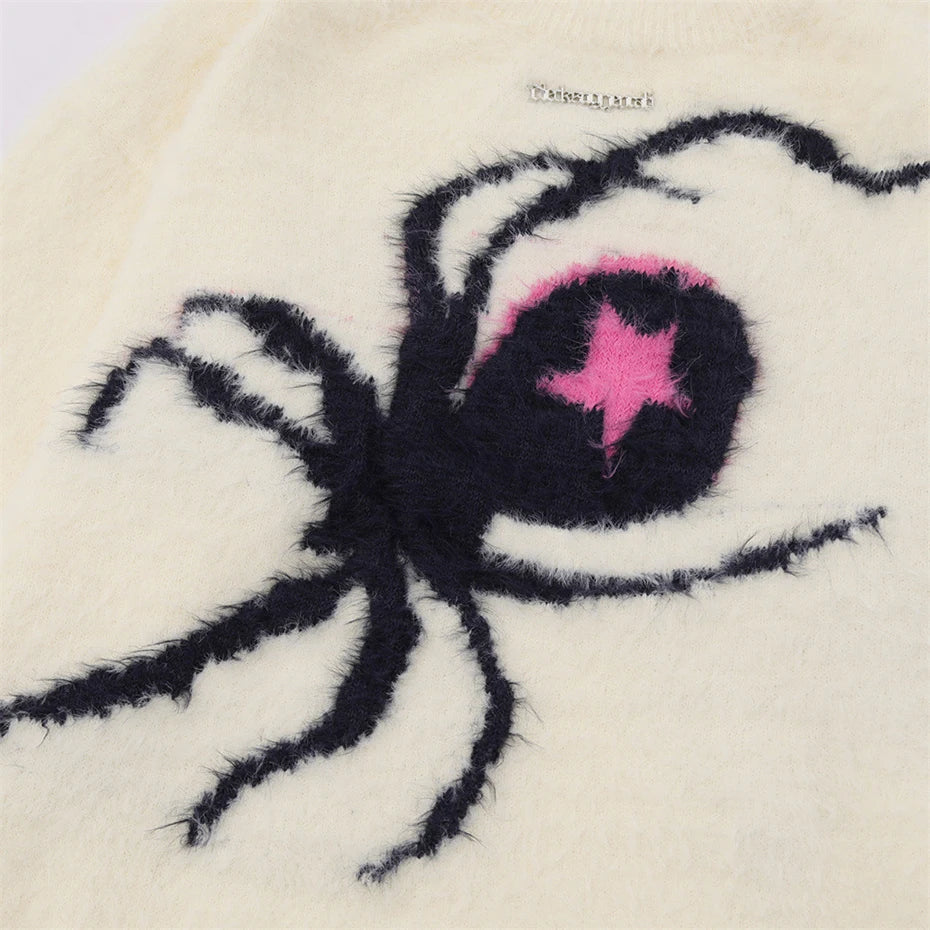 Star Spider Sweater Goth Punk Harajuku Hip Hop Streetwear Sweaters Men 2023 Fall Winter Oversized Knitted Jumper Pullover Black