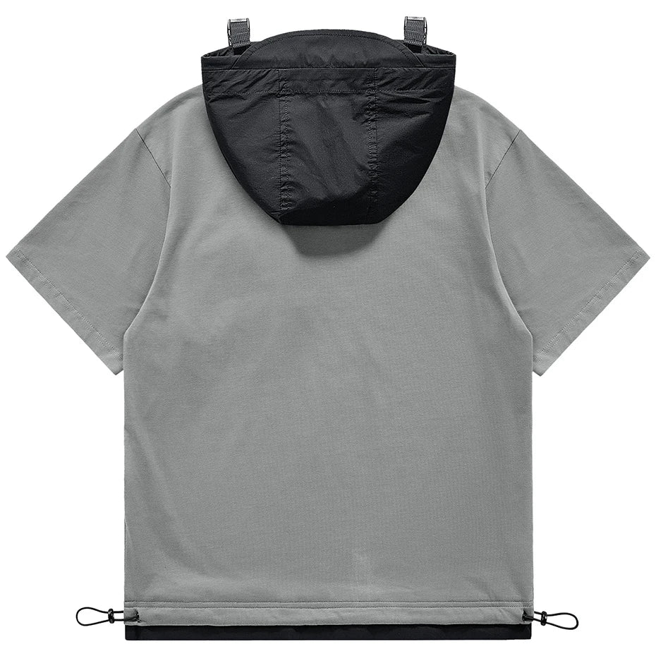 Hip Hop Hooded T Shirt Techwear Oversized Harajuku T-shirts Men's Streetwear Hip Hop Tshirt Summer Fashion Top Tee Zipper Pocket