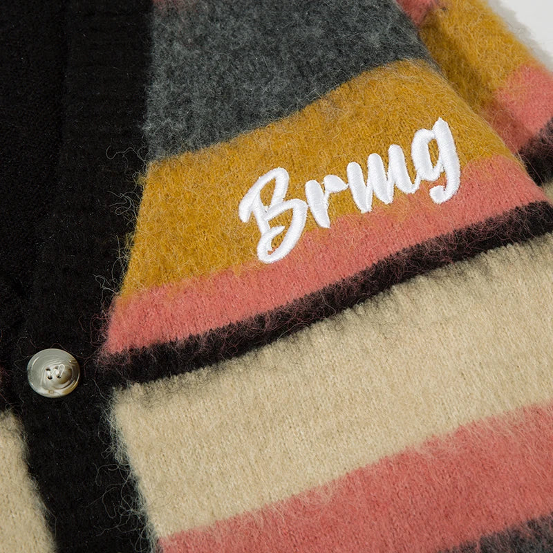 Harajuku Vintage Striped Cardigan Women's Winter Oversized Knitted Button Cardigan Jacket Jumper Casual Grandpa Ugly Sweater men