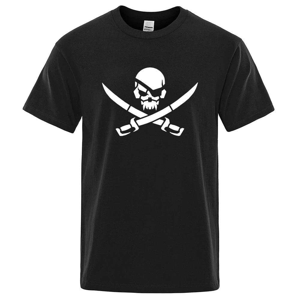 Pirate Skull Logo Funny Print T-Shirts Men Women Loose Tshirs Breathable Summer T-Shirts 100% Cotton Oversize Casual Tee 80412