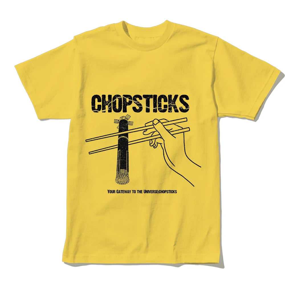 Coolmind U0163-T2  Funny Chopsticks Print Men T Shirt Casual Exclusive Graphic Men Tshirt O-Neck Big Size Unisex Tee Shirts