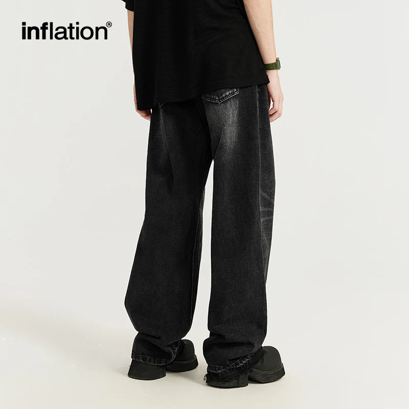 INFLLATION Retro Washed Denim Pants Men Classic Jeans Trousers