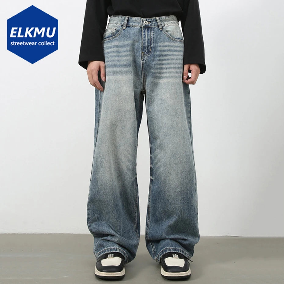 Vintage Blue Baggy Jeans Men Black Loose Straight Denim Pants American Style Streetwear Hip Hip Jeans for Man