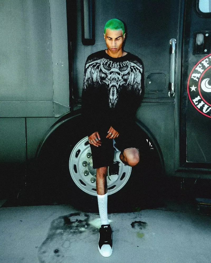 2000s Affliction Winter Long Sleeve T Shirt Hip Hop Crew Neck Oversized Sleeve Men Women Casual Gothic Clothing Tops Street Wear