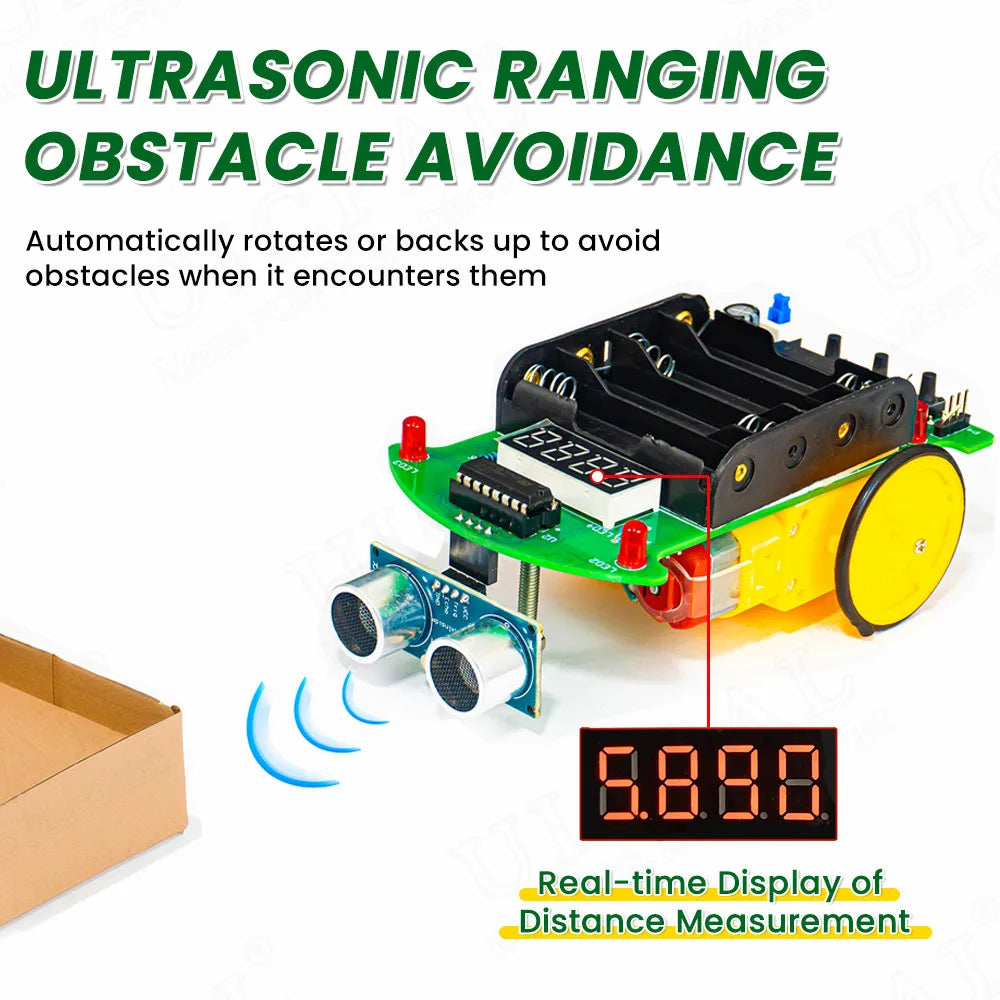 DIY Ultrasonic Ranging Obstacle Avoidance Car Electronic Kit LED Display Programming Intelligent Car Welding Practice DIY Kit