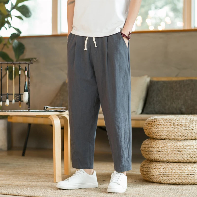 LAPPSTER Korean Fashions Cotton Linen Thin Soft Joggers Pants Casual Pants Breathable Sweatpants Japanese Streetwear Trousers