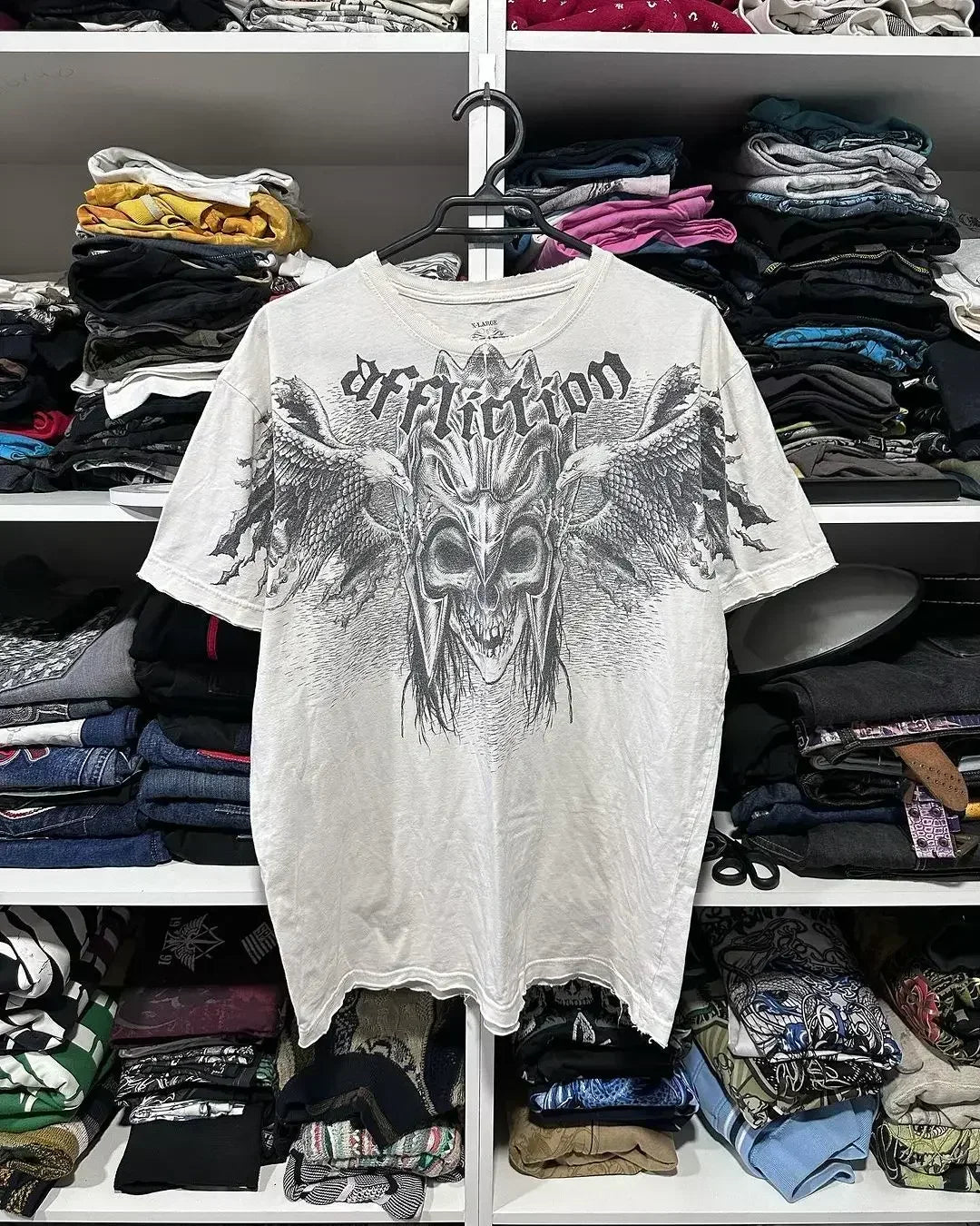 2000s Affliction Winter Long Sleeve T Shirt Hip Hop Crew Neck Oversized Sleeve Men Women Casual Gothic Clothing Tops Street Wear