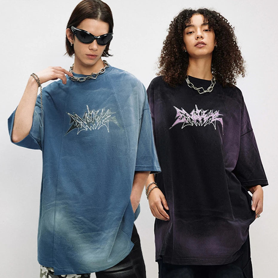 Men Oversized Hip Hop T Shirts Tie Dye Patchwork Loose T Shirt Harajuku Streetwear Short Sleeve Tee Shirt Unisex Y2K Tops