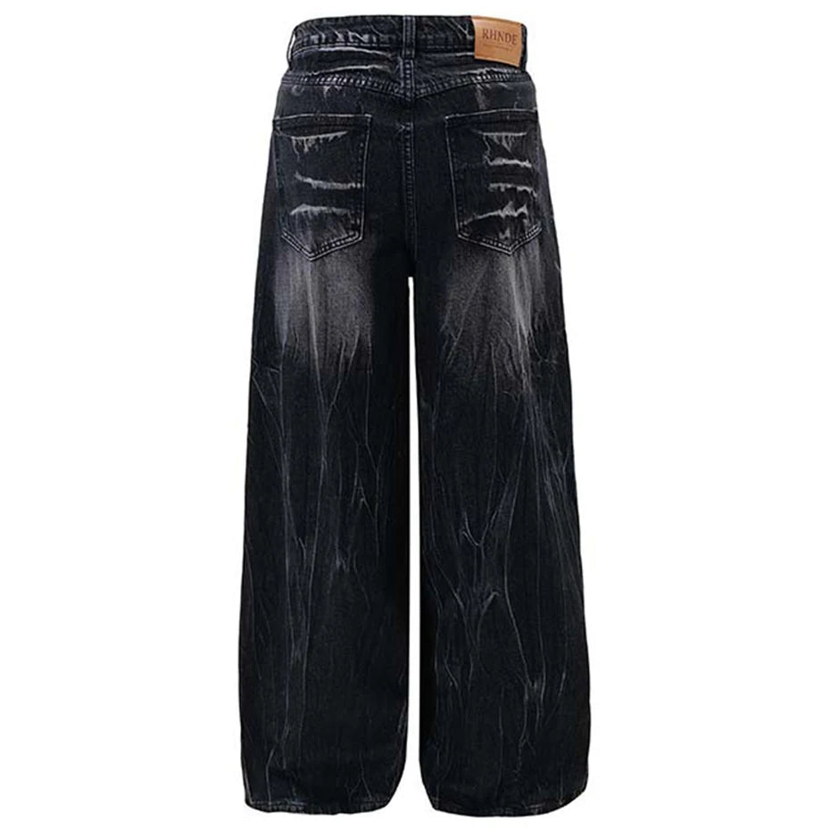 Black Wide Leg Baggy Jeans Lightning Graphic Loose Denim Pants Men's Streetwear Harajuku Hip Hop Jeans Trousers