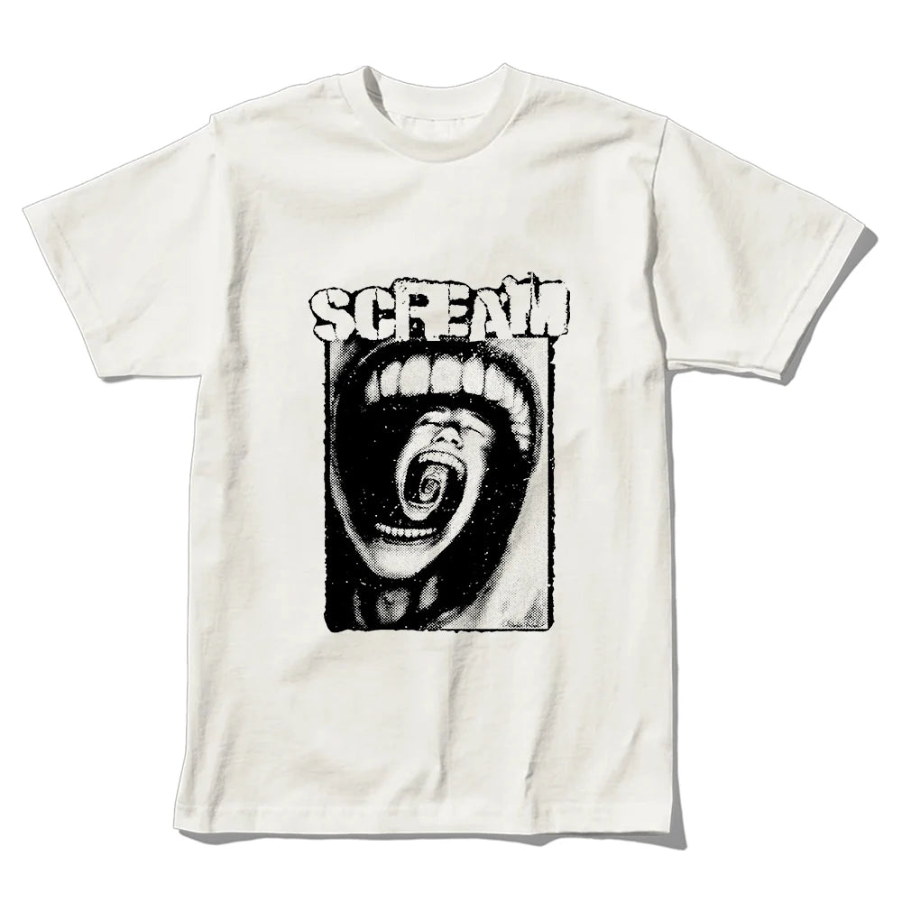 Coolmind U0052-T2 100% Cotton Scream Print Men T Shirt Casual Loose Exclusive Graphic Men Tshirt Big Size Tee Shirts