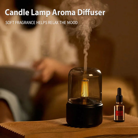 2023 New Candle Lamp Aroma Diffuser Air Humidifier Electric Aromatherapy Diffuser 120ML Flame Humidifier USB Desktop Night Light