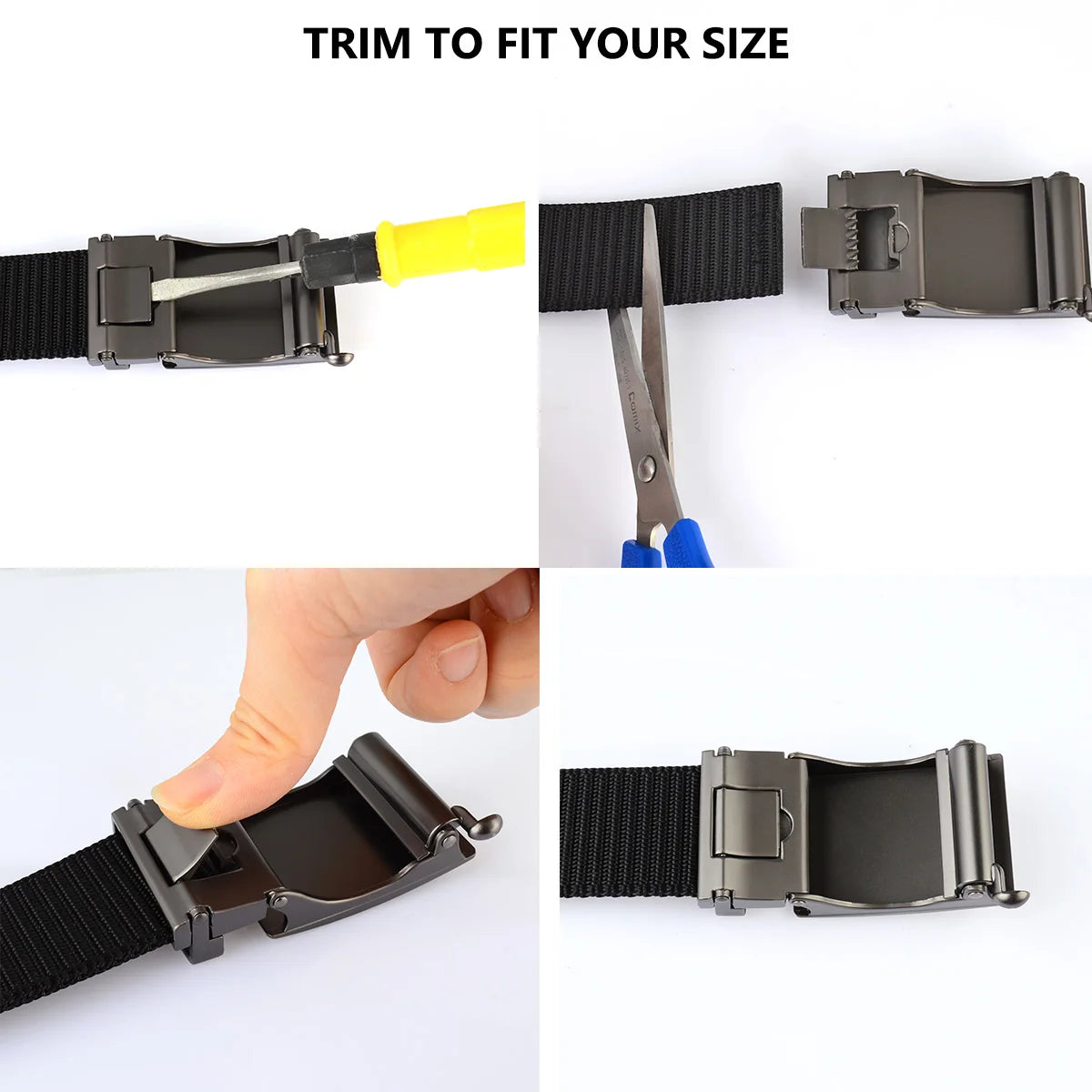 Drizzte Big and Tall Men Black Nylon Belt Automatic Ratchet Slide Leather Plus Size 120cm to 190cm 47'' to 75''