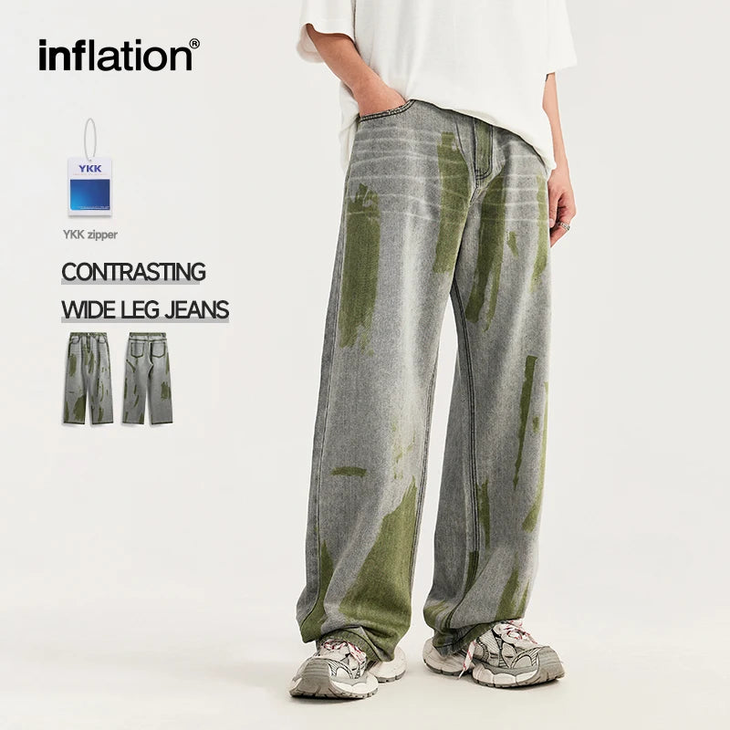 INFLATION Hand-Painted Wide-Leg Jeans Trendy High Street Baggy Denim Trousers