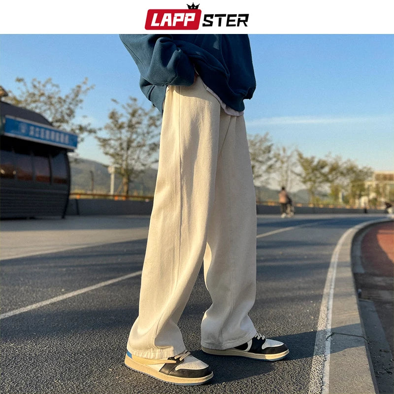 LAPPSTER Men Solid Streetwear Jeans Pants 2023 Mens Baggy Wide Leg Denim Trousers Male Black Korean Fashion Joggers Sweatpants