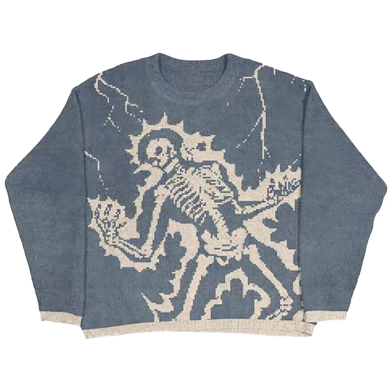 Skull Sweater Men Gothic Punk Vintage Retro Wool Knit Pullover 2023 New Winter Y2K Harajuku Oversized Women's Sweater Knitted