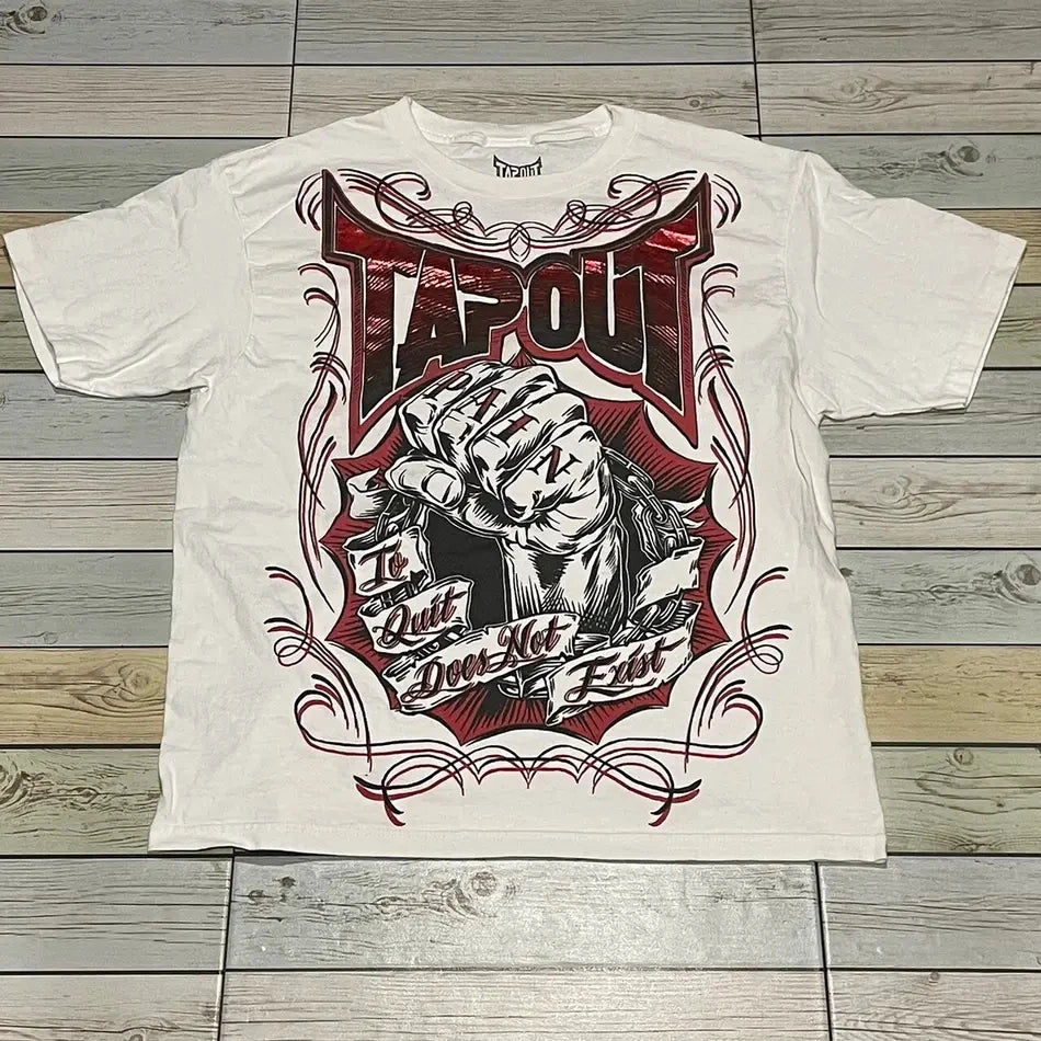 Streetwear Tapout T Shirt Y2K Tops Hip Hop Graphic Print Oversized White TShirt Men Women Round Neck Cotton Short Sleeve Clothes