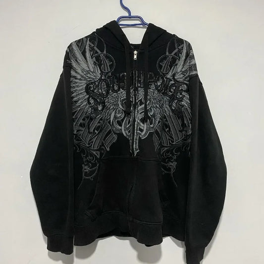 2000s Street New Fashion Oversized Skull Print Sweater Hoodie Men Harajuku Vintage Hip Hop Popular Casual Sports Hooded Sweater