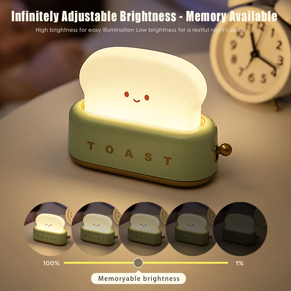 BANDIAN Bread Toast Cartoon LED Night Light Cute Home Decor Kawaii Bread Table Lamps Night Portable Light with Timer Tiny Lamp