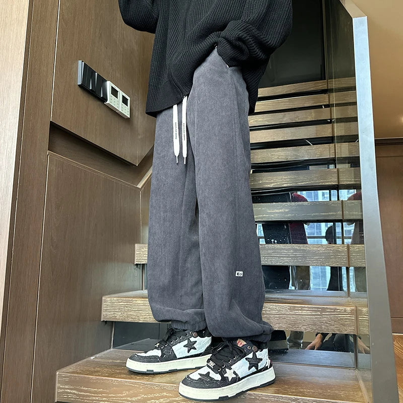 LAPPSTER Y2k Streetwear Thick Lambswool Sweatpants Winter Men Korean Fashions Baggy Sweat Pants Harajuku Vintage Joggers Pants