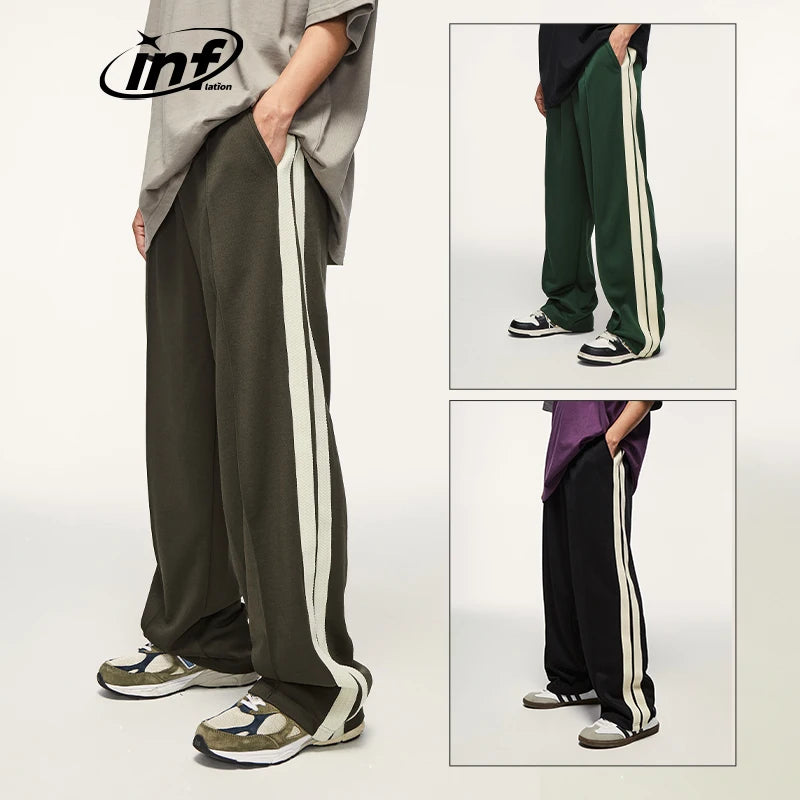 INFLATION Vintage Stripe Track Pants Unisex Elastic Waist Wide Leg Pants