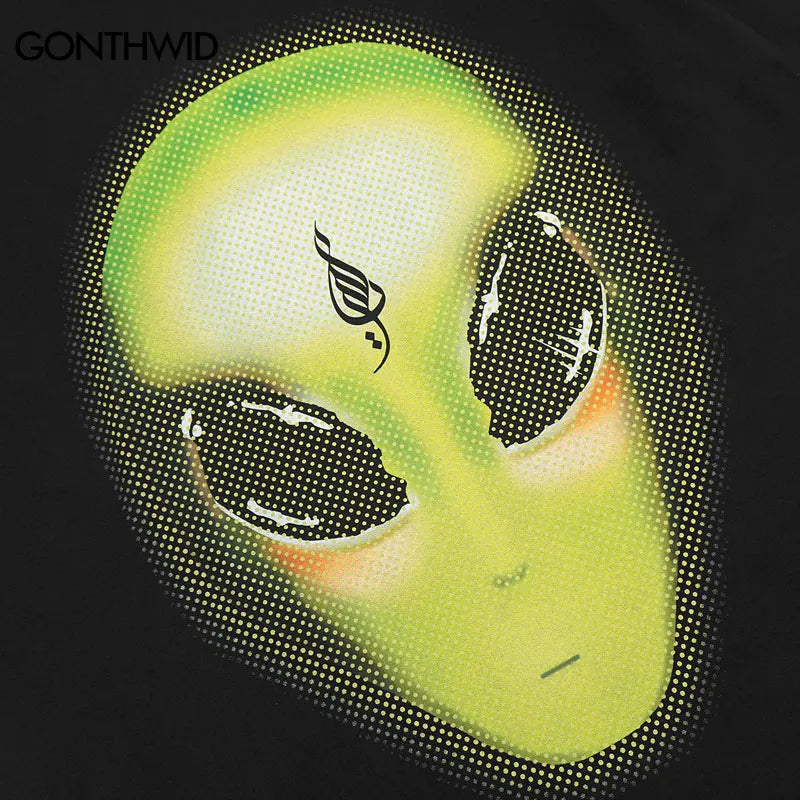 Men Oversized T-Shirt Streetwear Alien Graphic Print Tshirt Hip Hop Loose Cotton Shirts 2024 Harajuku Casual Summer Tops Tee