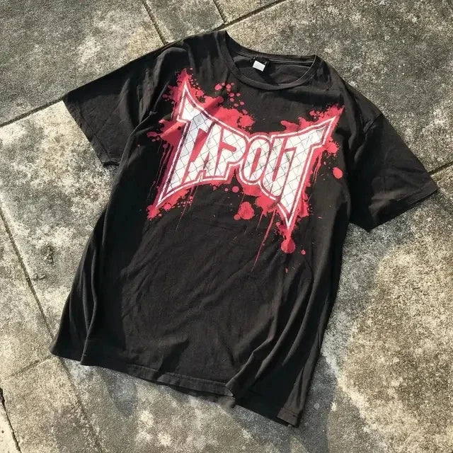 Graphic Tapout T Shirt Y2K Mens Hip Hop Letter Print Oversized TShirt New Harajuku Gothic Round Neck Cotton Short Sleeve Tops