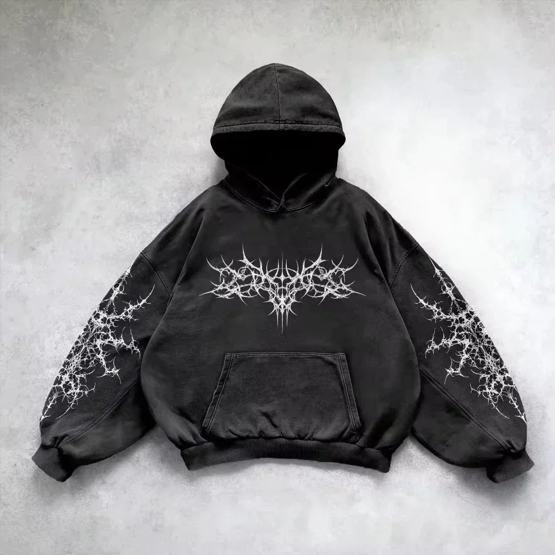 Y2K Fashion Zip up Hoodie New Gothic Oversize Pattern Print Embroidery Hoodie Coat For Men Loose Sweatshirt Couple Casual Hoodie