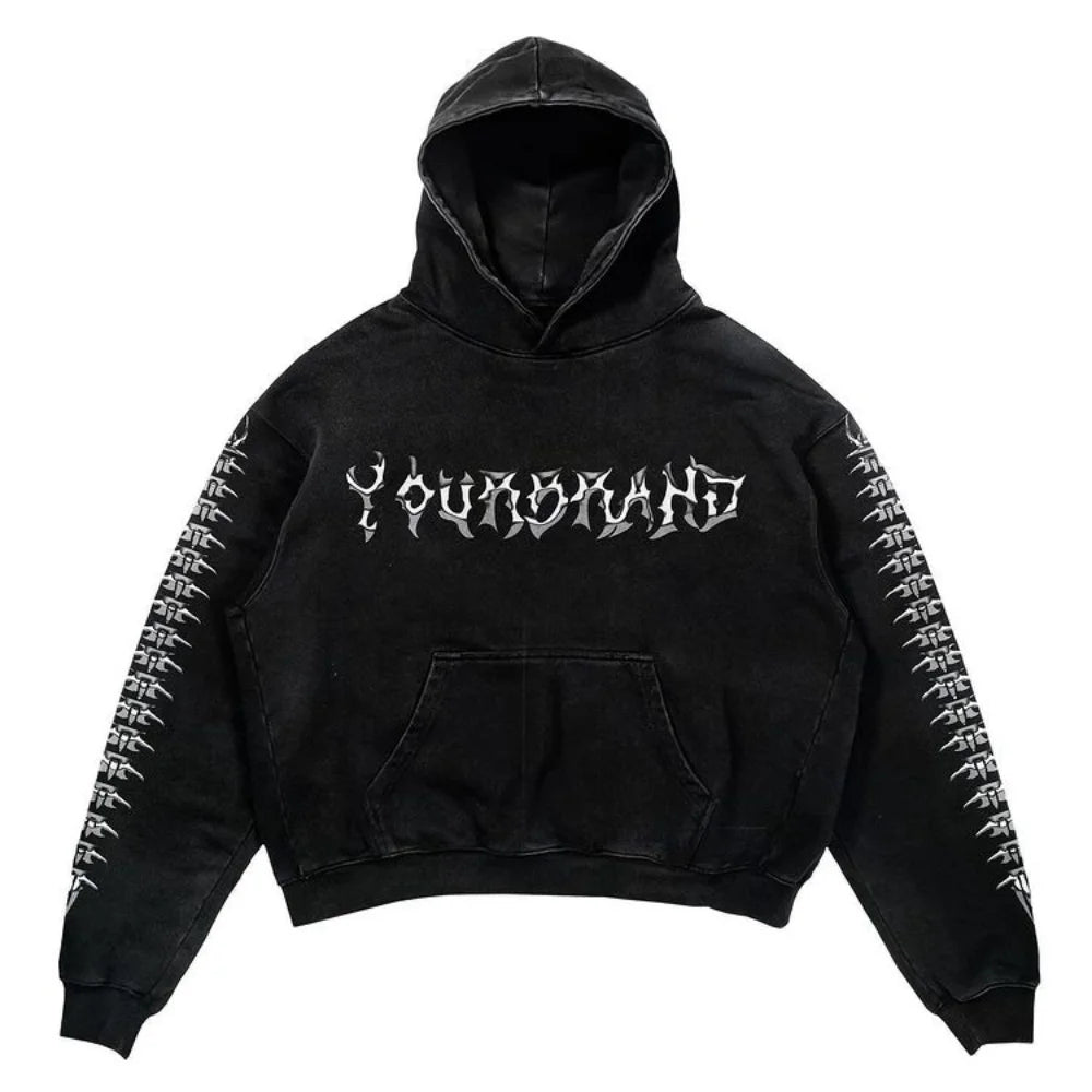 Y2K Hoodie Men's Hip Hop Print Oversized Hooded Sweatshirt 2023 New Harajuku Fashion Punk Rock Gothic Tops Jacket Streetwear