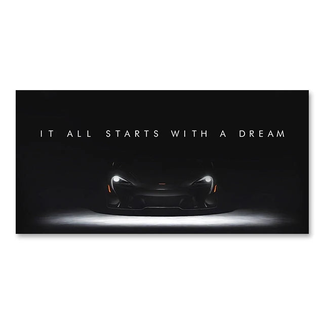 Super Car Canvas Wall Art Inspirational Quote IT ALL STARTS WITH A DREAM Poster for Home Wall Decor Gift for Friends Unframed