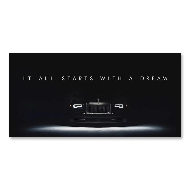 Super Car Canvas Wall Art Inspirational Quote IT ALL STARTS WITH A DREAM Poster for Home Wall Decor Gift for Friends Unframed