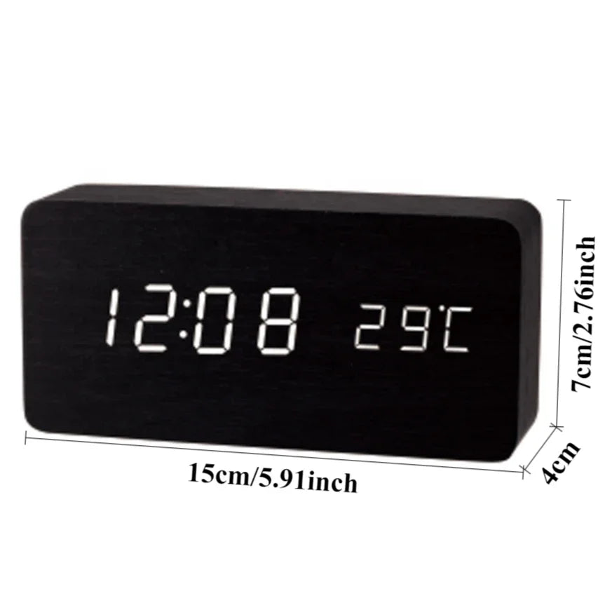 Digital LED Wooden Alarm Clock With Temperature Voice Control Snooze Electronic Desk Clock USB AAA Power Supply Decorations Home