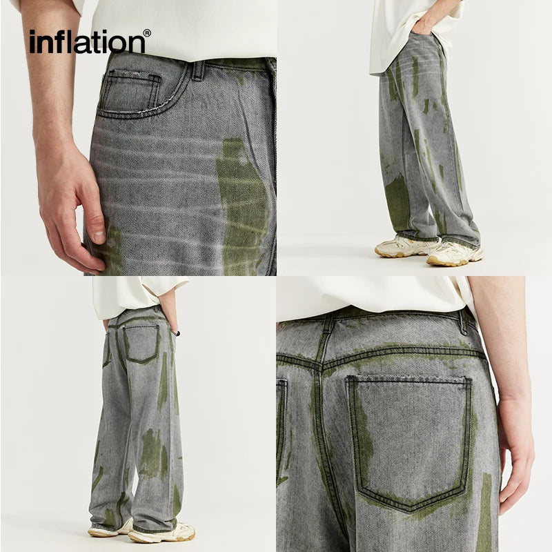 INFLATION Hand-Painted Wide-Leg Jeans Trendy High Street Baggy Denim Trousers