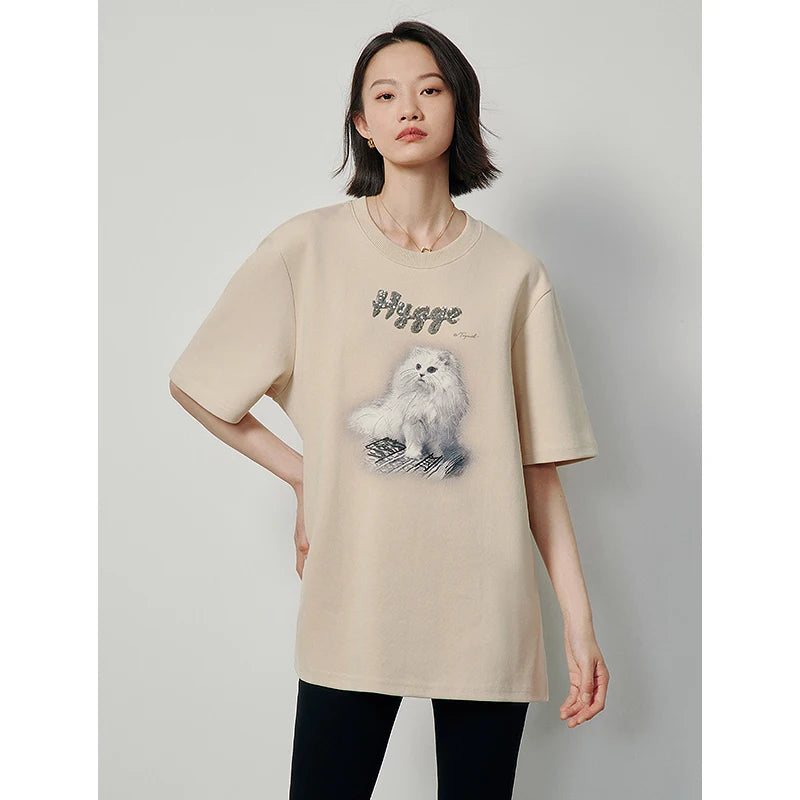 TOYOUTH Tee Shirt 2024 Spring Women Animal Printed Short Sleeve Loose Casual Tee Tops