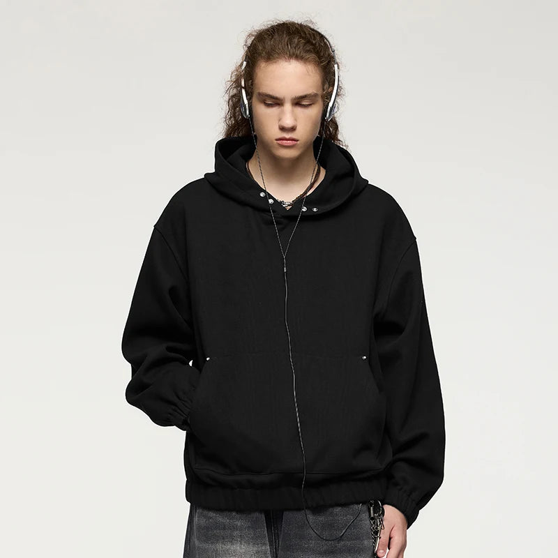 INFLATION Heavyweight Fleece Crop Boxy Hoodies Men Premium Cozy Hooded Sweatshirts Streetwear