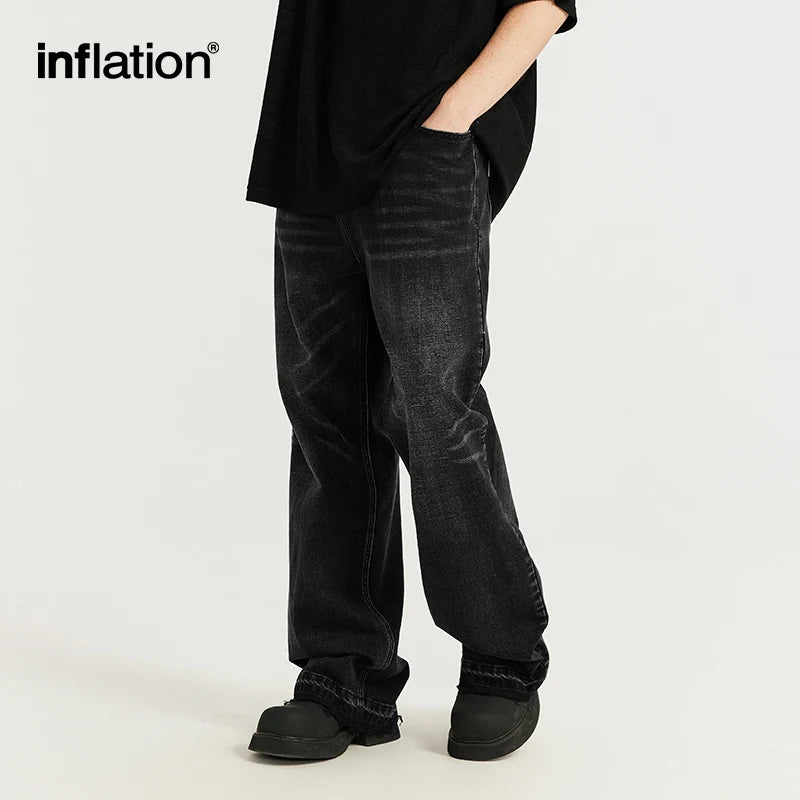 INFLLATION Retro Washed Denim Pants Men Classic Jeans Trousers