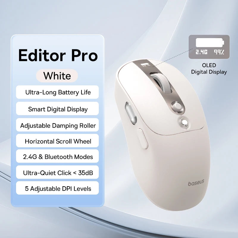 Baseus Wireless Mouse Editor Pro Bluetooth 5.1 Dual Mode Long Battery Life Rechargeable Office Ergonomic Screen Display Mouse